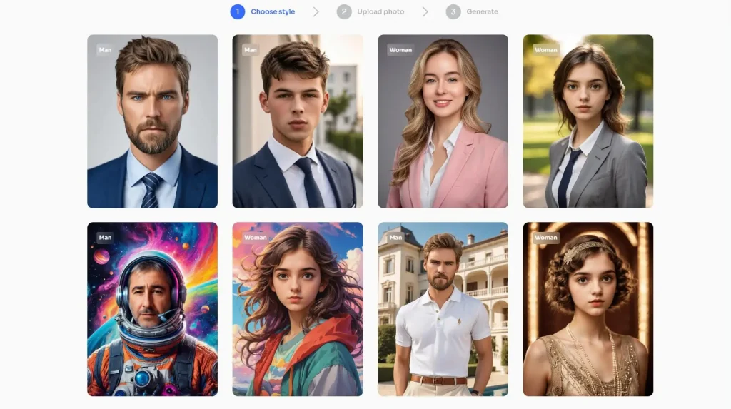 AI Ease free AI headshot style page