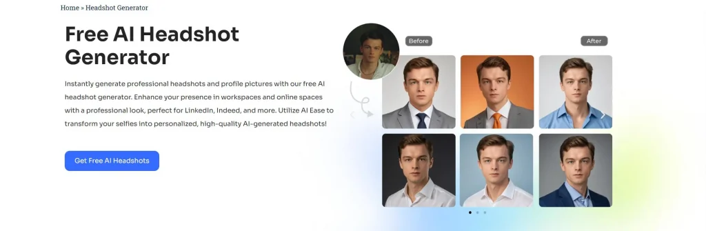 AI Ease free online AI headshot generator page