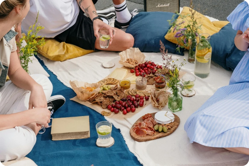 a group of people eeating food