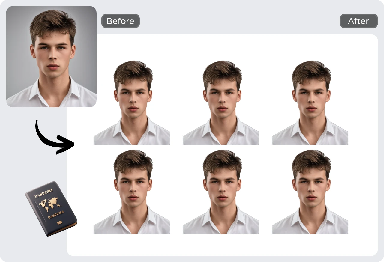 make the standard male passport photo in AI Ease
