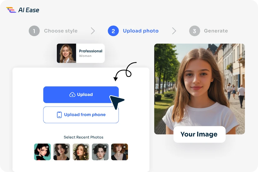 upload a female image to AI Ease free headshot generator