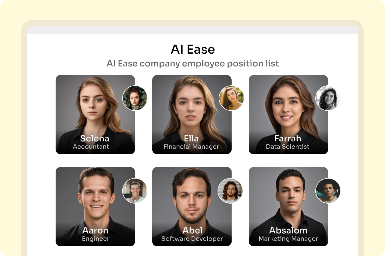 use AI Ease free AI headshot generator to create team headshot