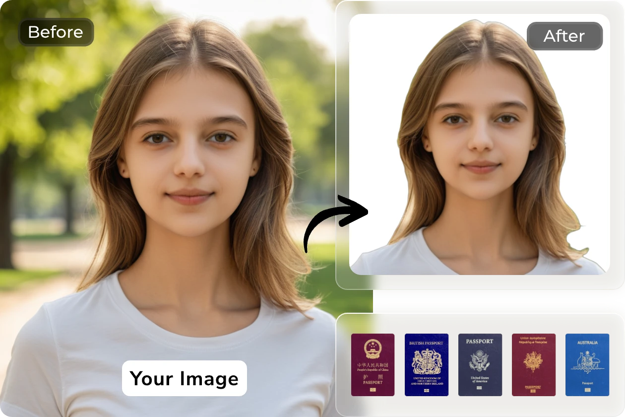 use AI Ease free passport photo maker to create a female passport