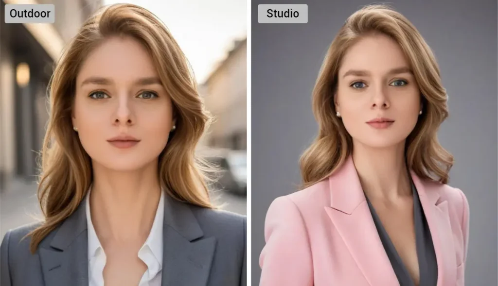 versus image between outdoor and studio headshot