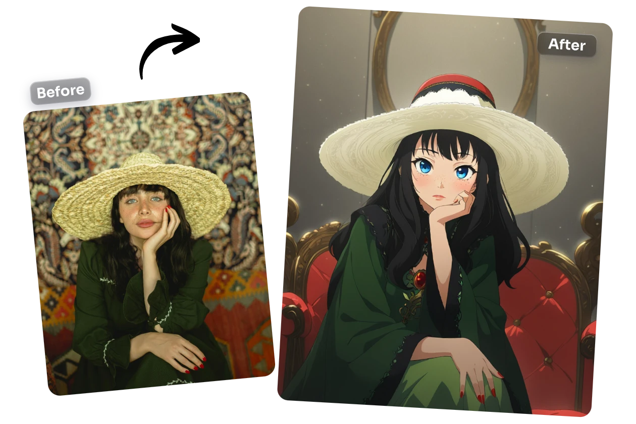 apply ai anime filter to a girl with a hat image in AI Ease for free