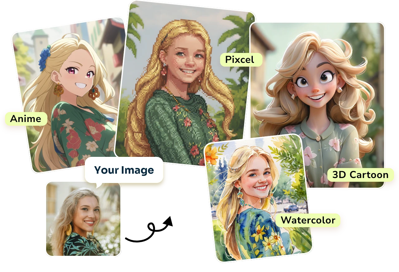 apply four free ai filters to a female portraits in AI Ease