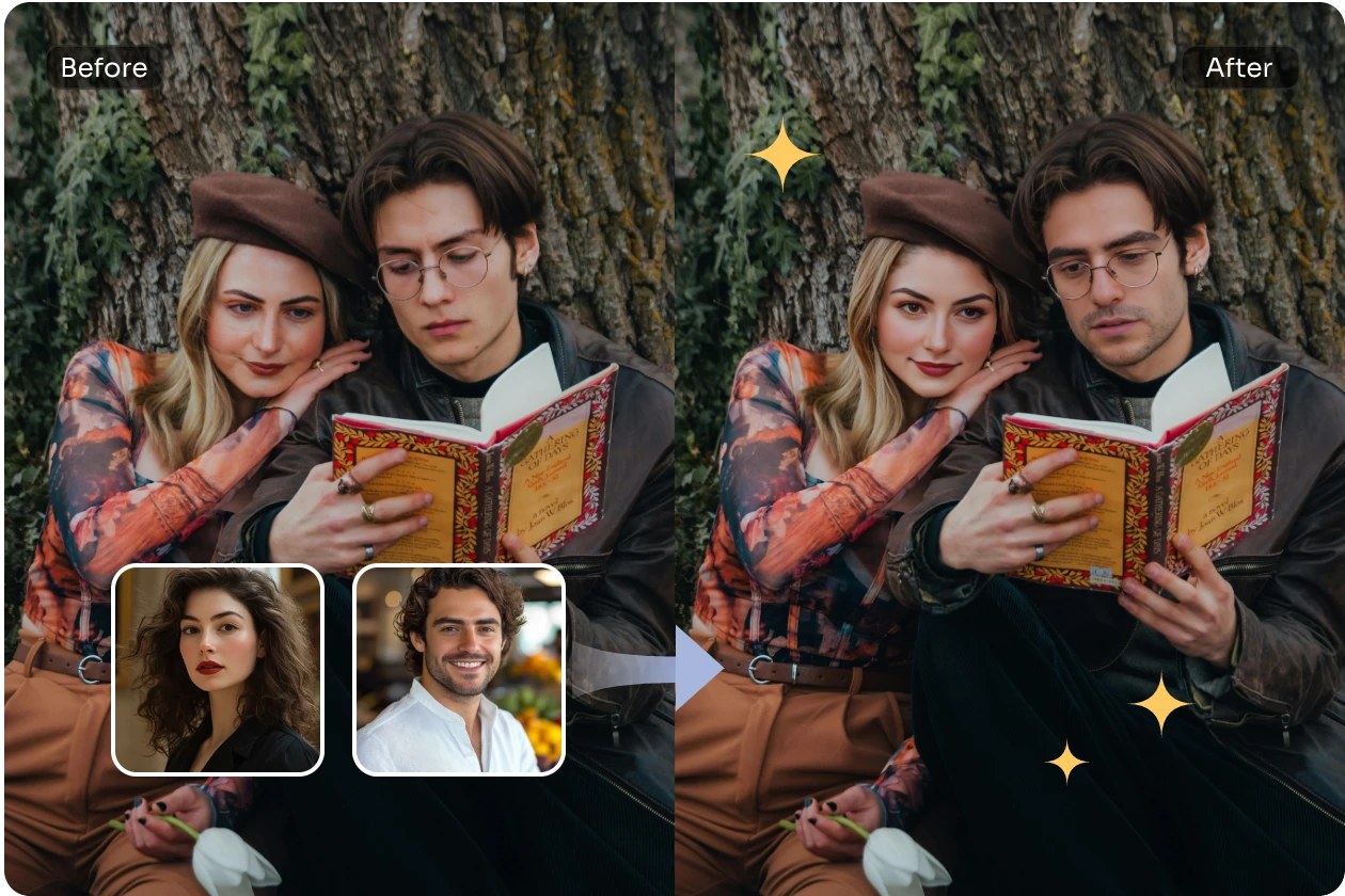 apply multiple face swap on a couple image in AI Ease