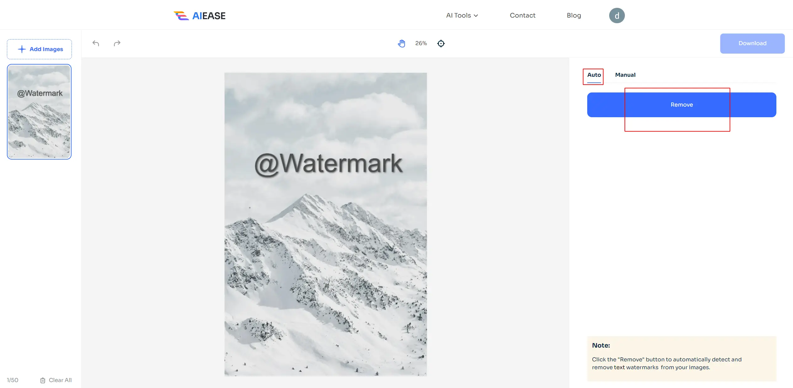 choose the auto mode to automatically remove watermark from  stock image
