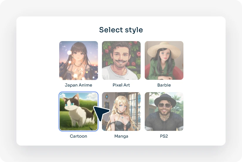 choose the cartoon style in AI Ease ai filter library