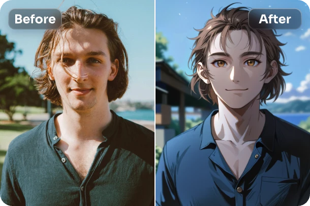 convert a male portrait to anime style with ai ease