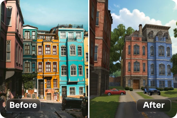 convert buildings into ps2 style with ai ease