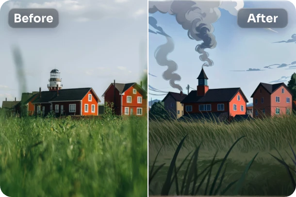 convert countryside nature scenery to anime style with ai ease