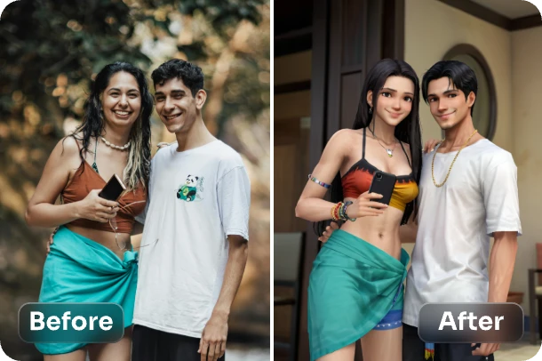 convert couple photos into ps2 style with ai ease