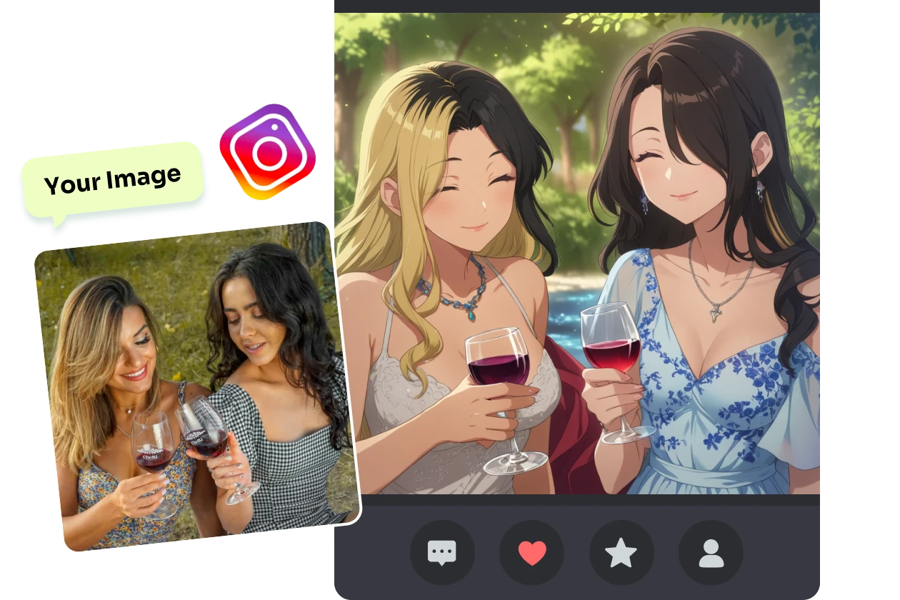 convert female group image to cartoon in AI Ease and post it on instagram