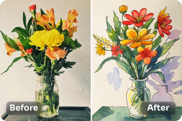 convert flowers into watercolor with ai ease