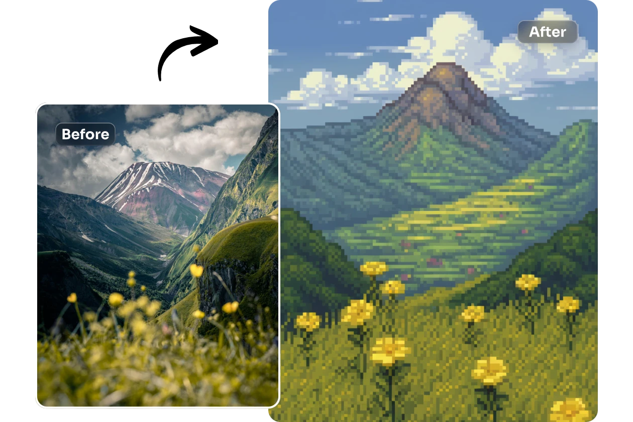 convert landscape into minecraft pixel art in AI Ease