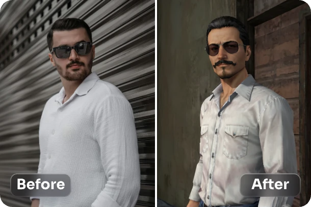 convert male portrait to ps2 style with ai ease