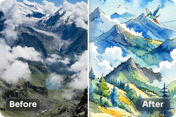 convert nature landscape into watercolor with ai ease