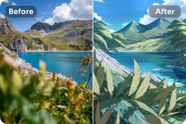 convert nature landscape to anime style with ai ease