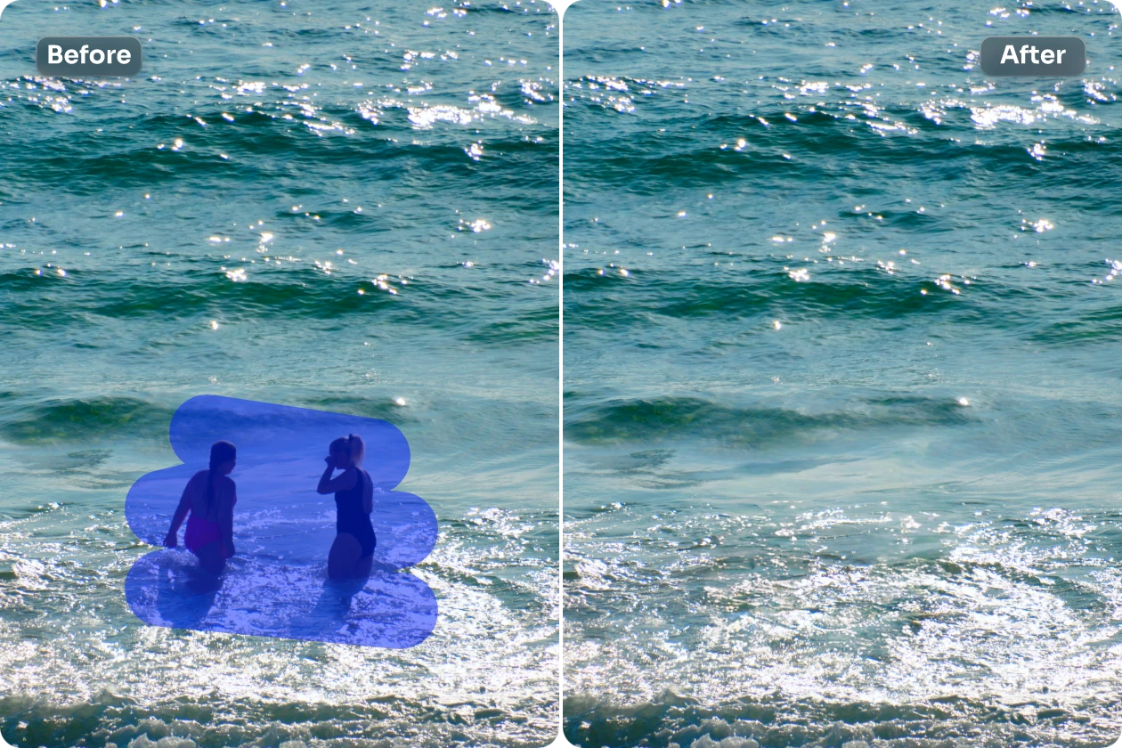 remove people from the sea photo in AI Ease online free ai object remover