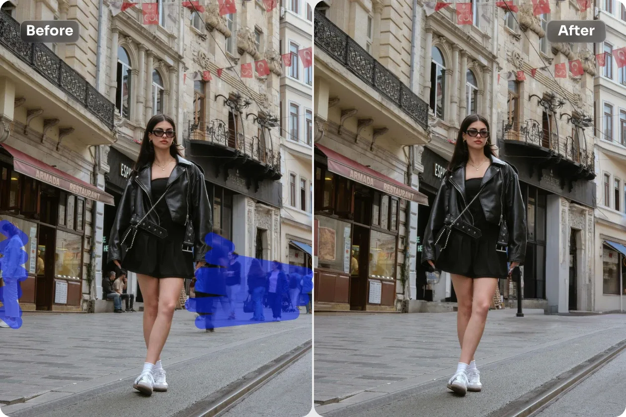 remove people from a single travel portrait with ai ease object remover