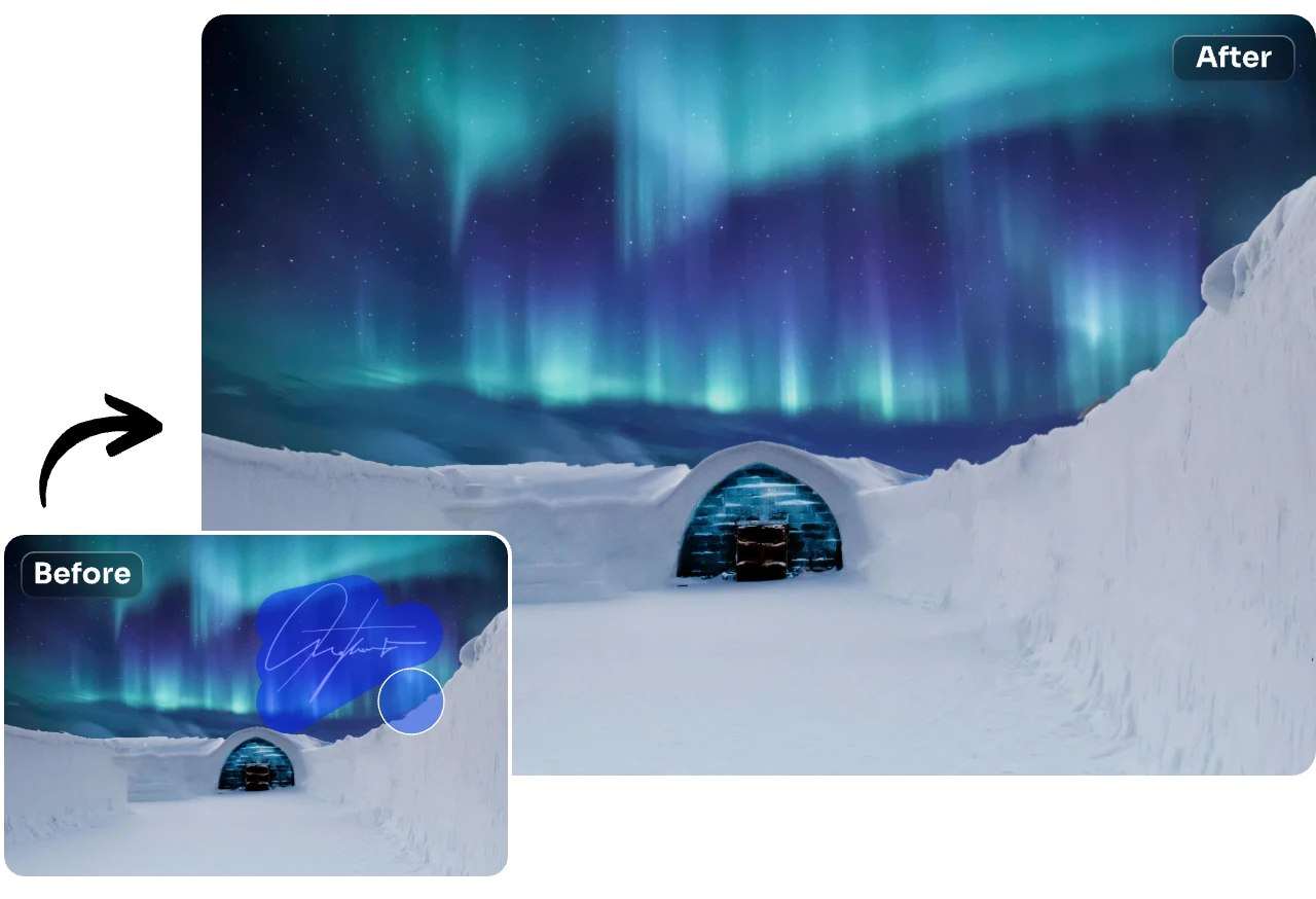 remove signature from a beautiful aurora photo with ai ease