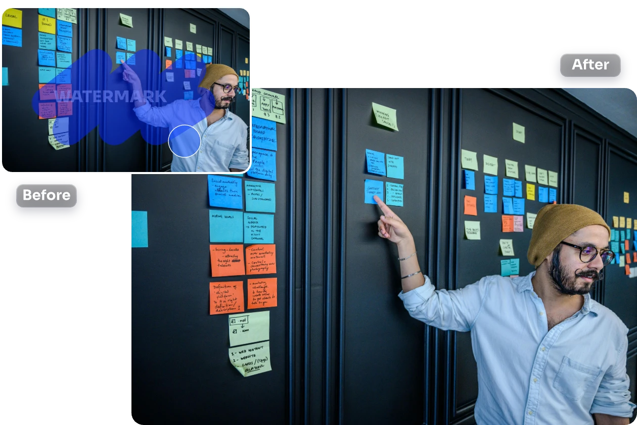 remove watermark from a man pointing blackboard image with ai ease