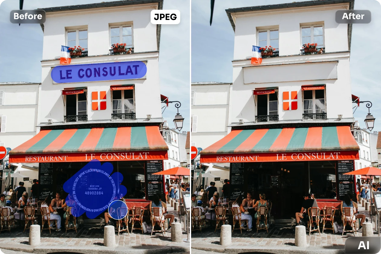 remove logo graphics from building jpeg photo with ai