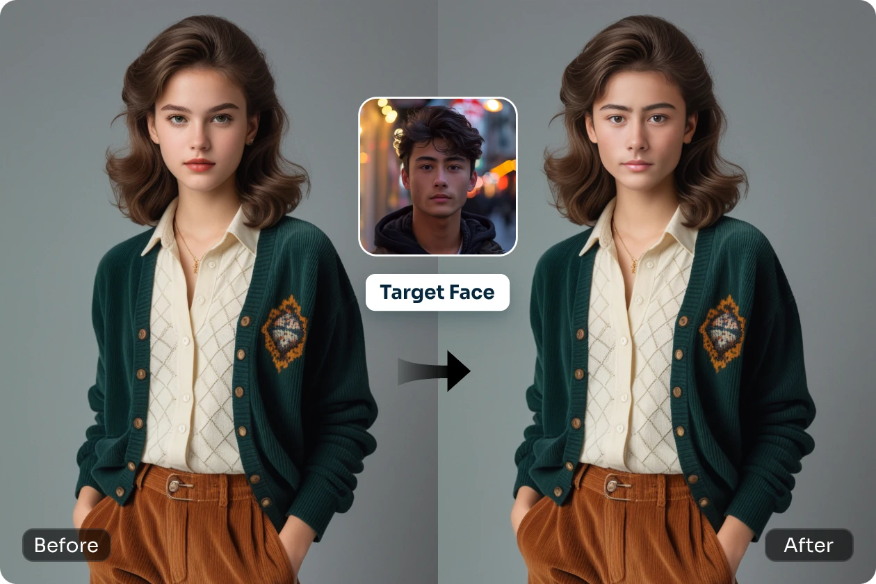 swap a male face with a female face in AI Ease face swapper