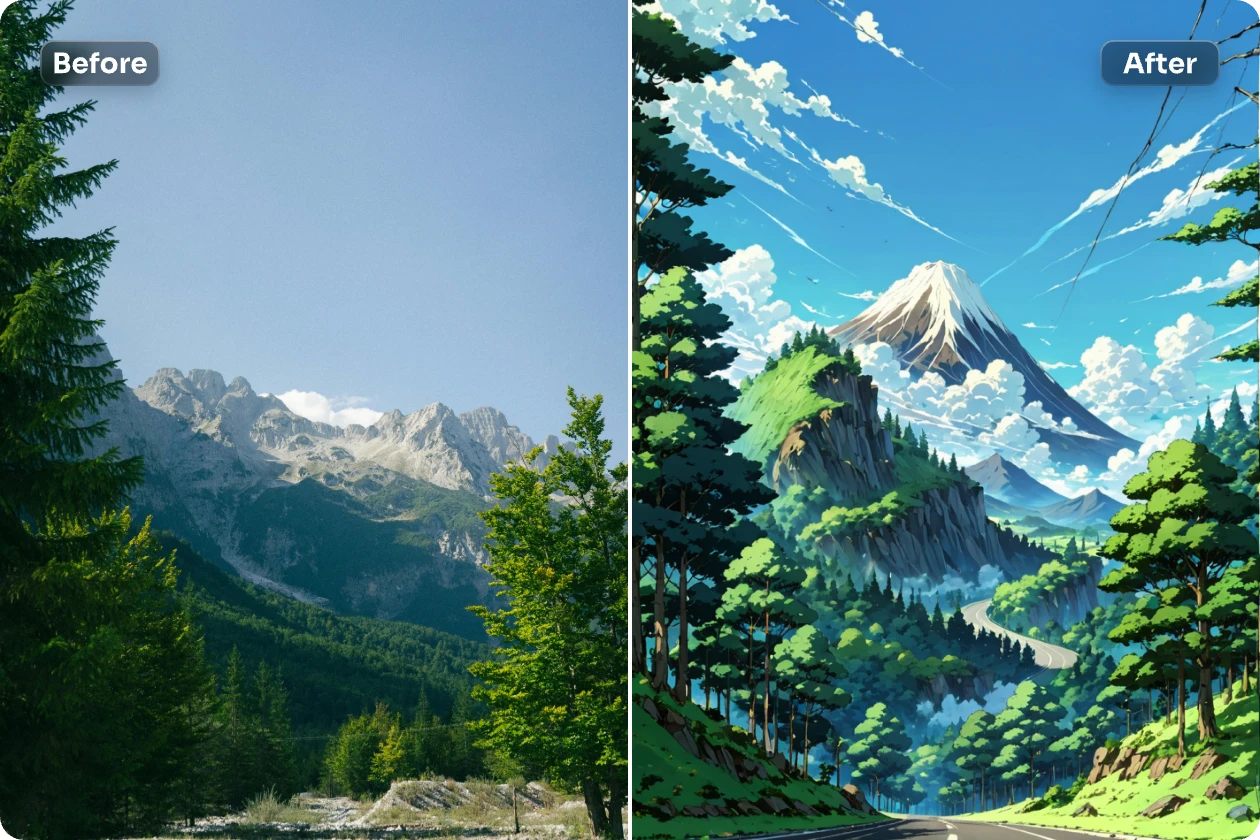 turn landscape photo into manga art with ai ease