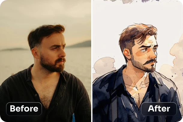 turn male portrait into watercolor art with ai ease