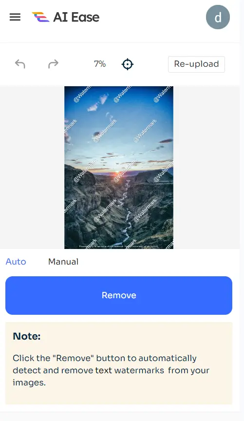 upload a watermarked landscape image to ai ease image watermark remover