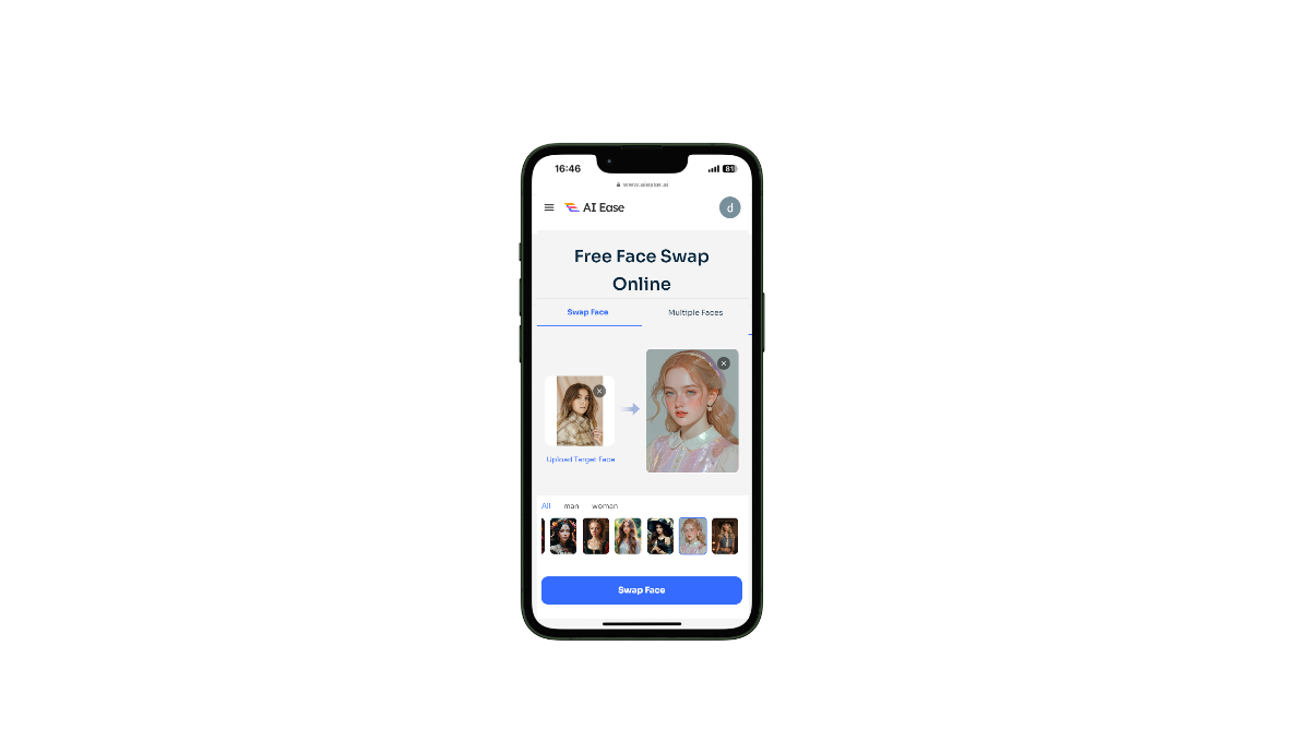 upload target and source image to ai ease free face swapper