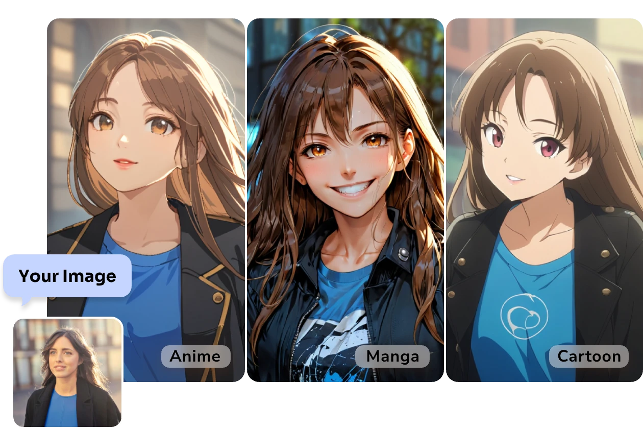 use ai ease to convert a female portrait to anime manga and cartoon styles