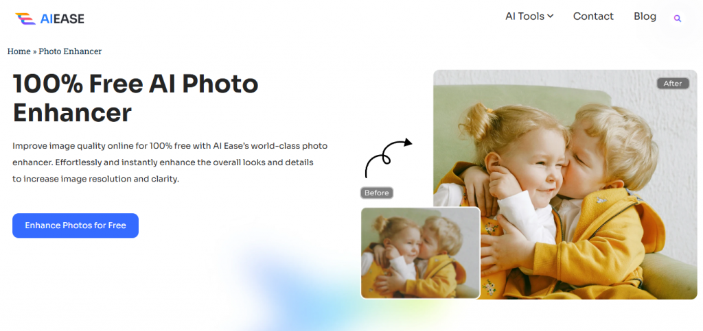 a screenshot of aiease photo enhancer