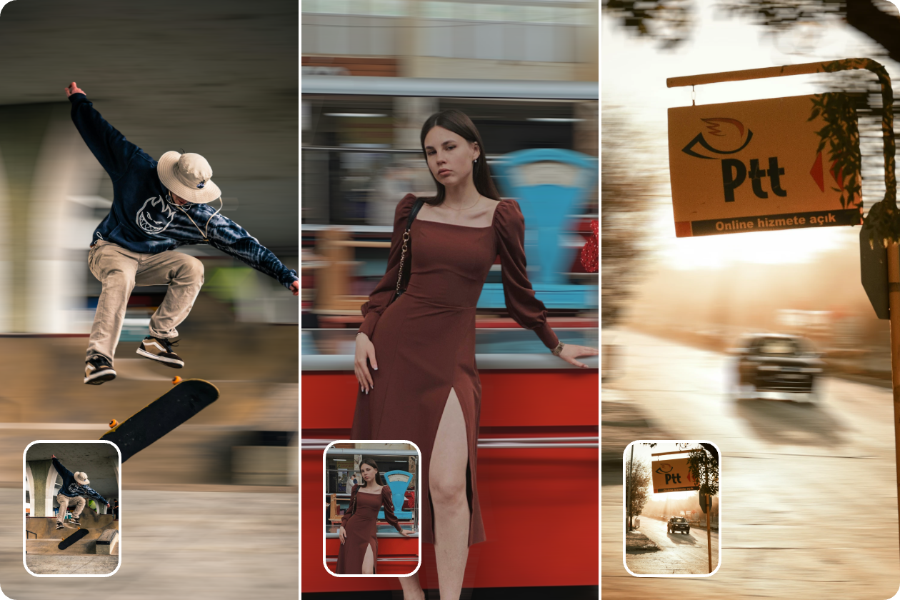 apply motion blur to photos of skateboard boy girl portrait and running car