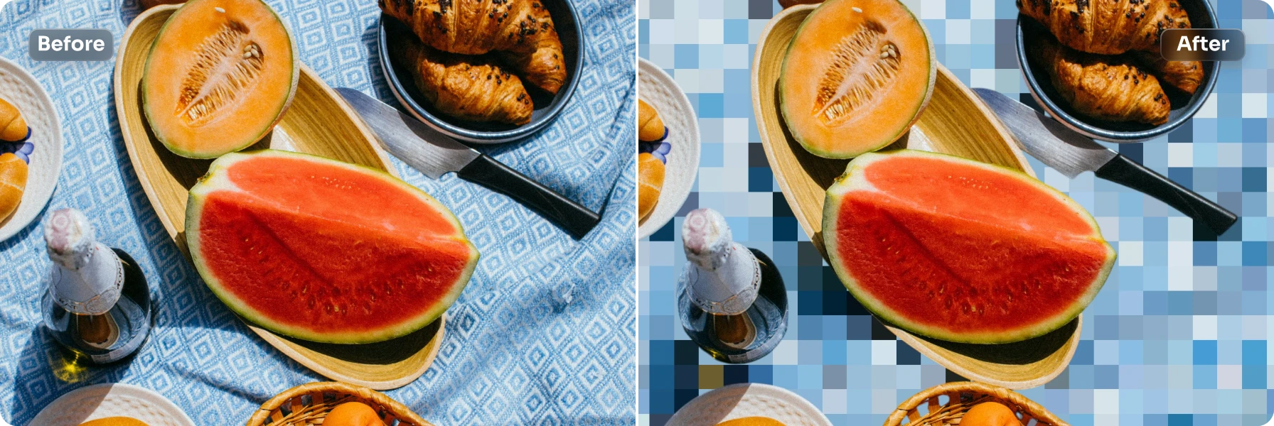 apply the mosaic blur to the watermelon image background in AI Ease