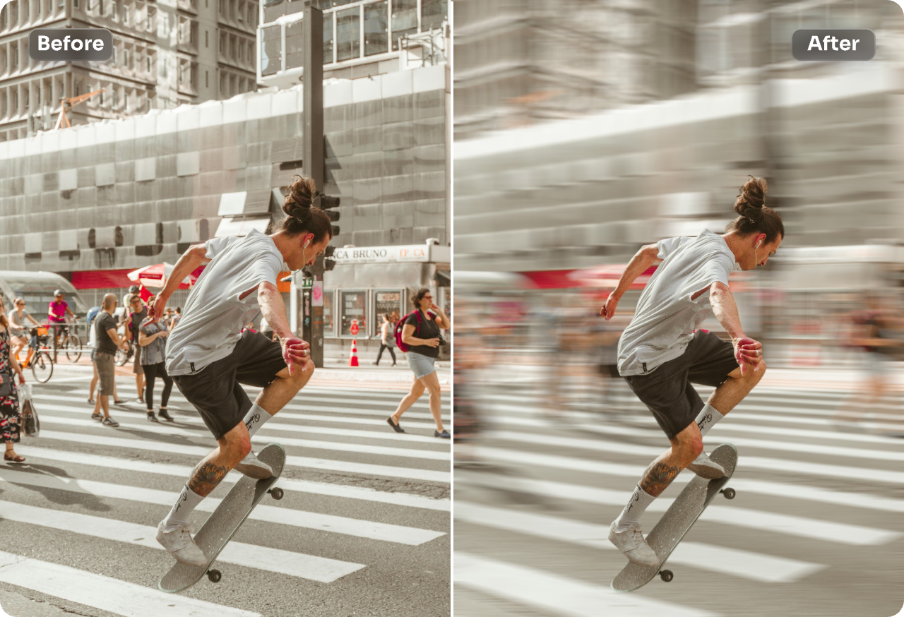 apply the motion blur effect to a boy playing skateboard