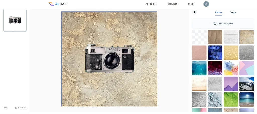 choose a new background for the transparent camera photo in ai ease
