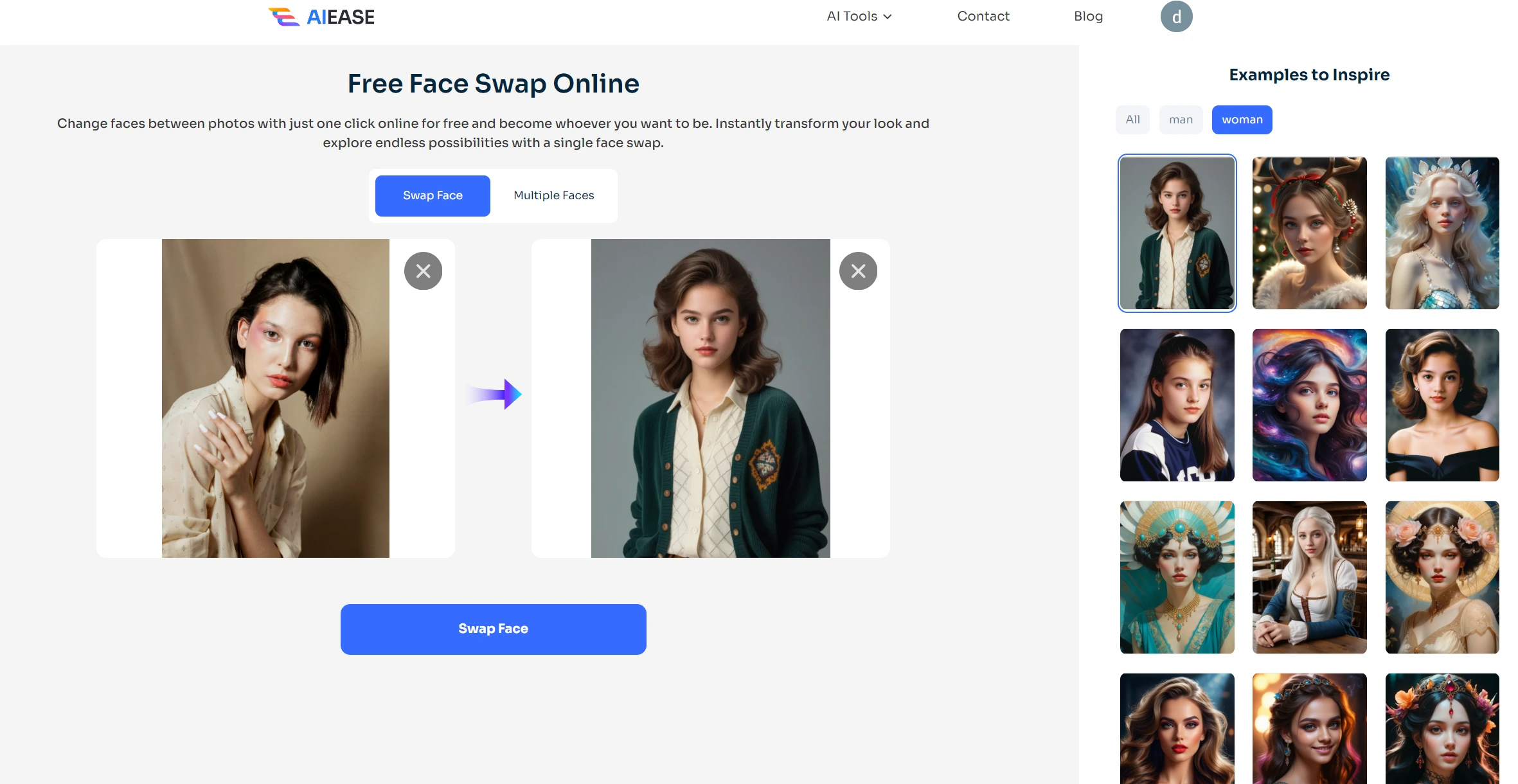 choose a template from ai ease face swap templates