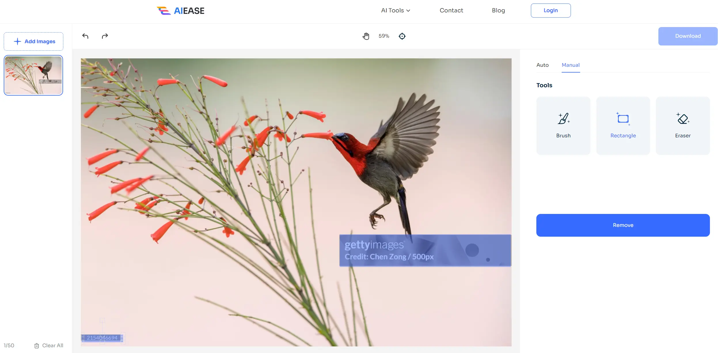 choose the manual option to use the rectangle tool to select the getty images watermark