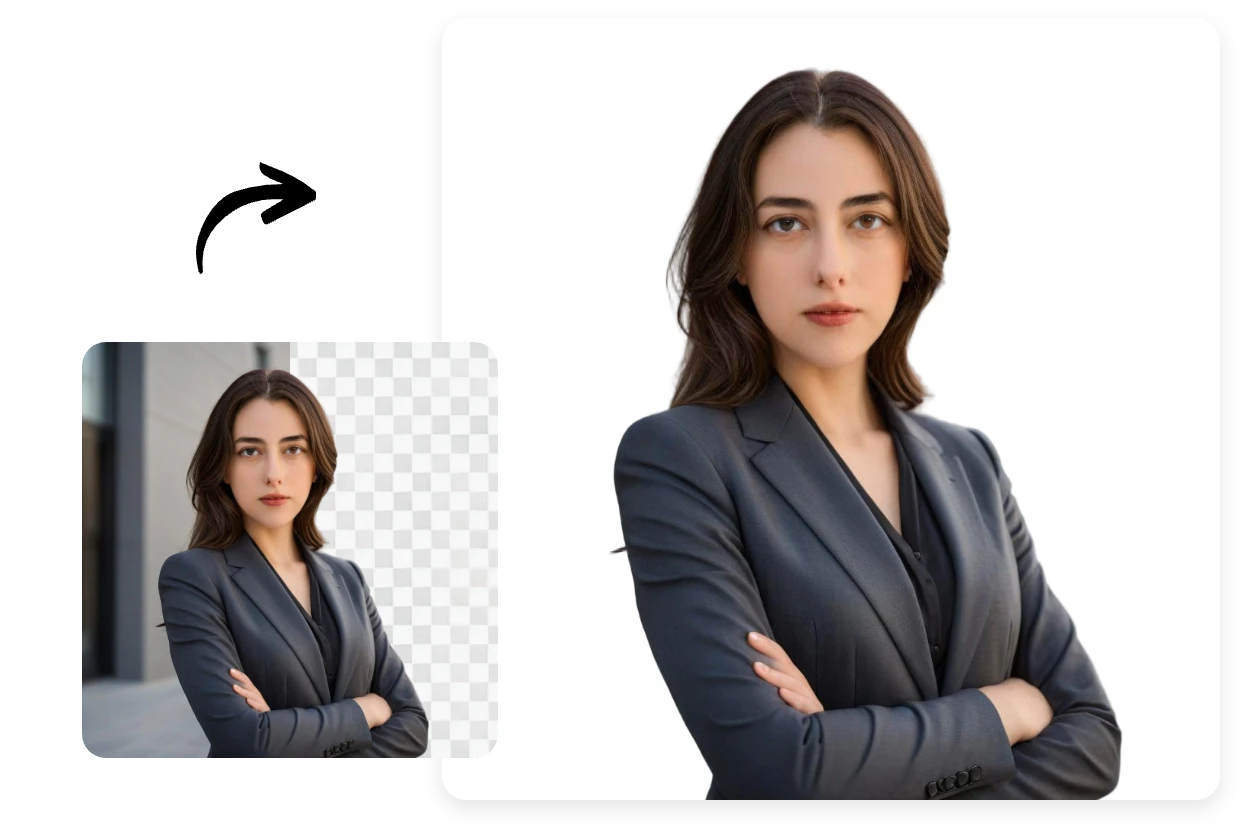 create a professional passport photo with a white backdrop