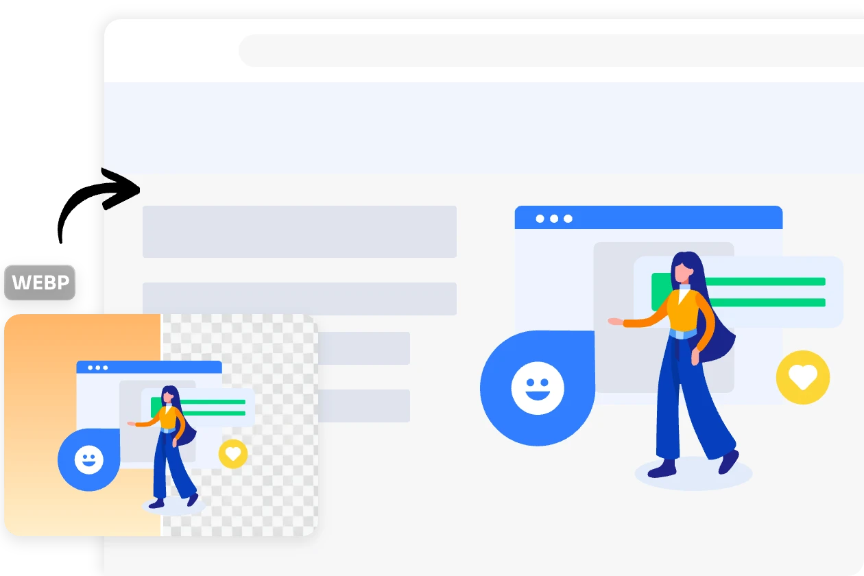 create web design with transparent webp illustration