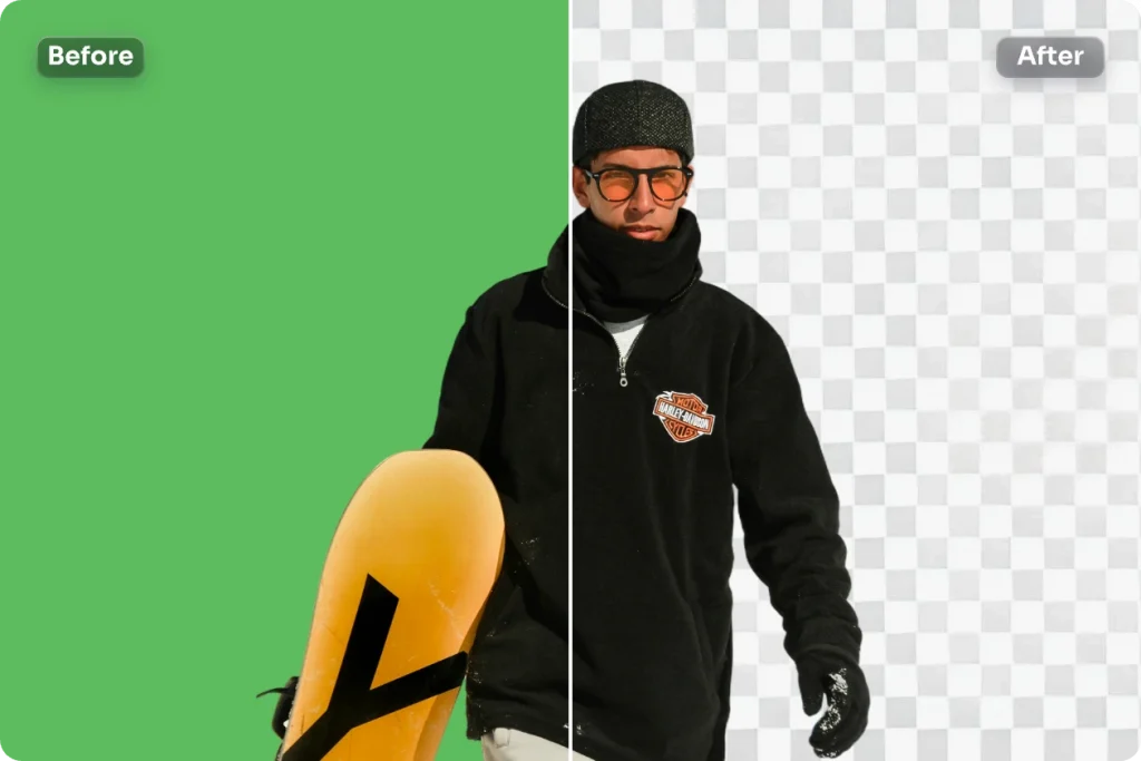 remove green screen from a man holding skateboard photo for free