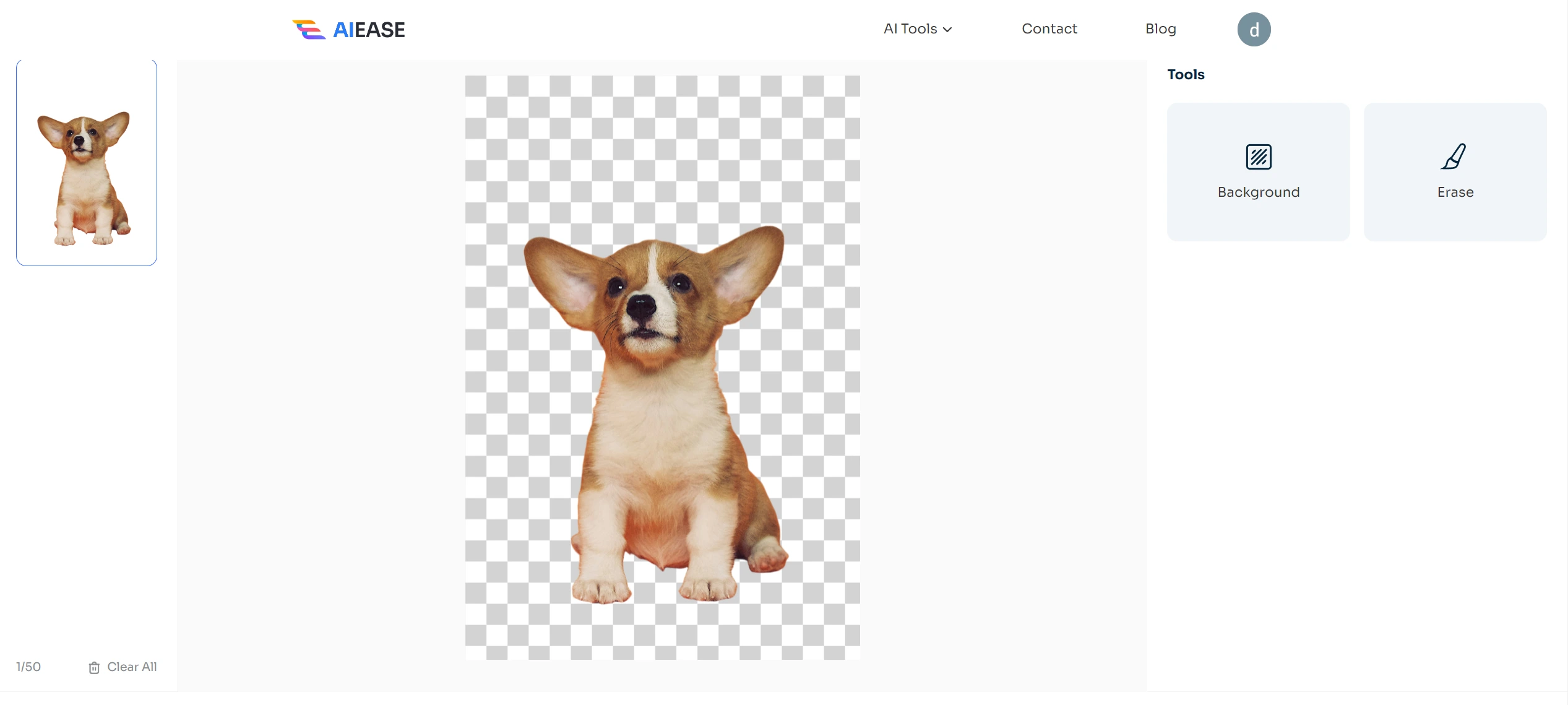 remove the background from a corgi photo with ai ease free ai background remover