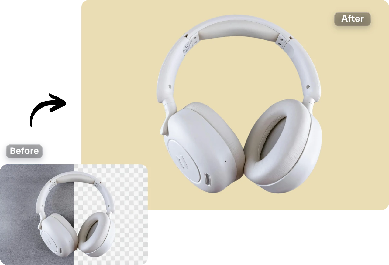 remove the background from headphone and replace with light yellow color in AI Ease