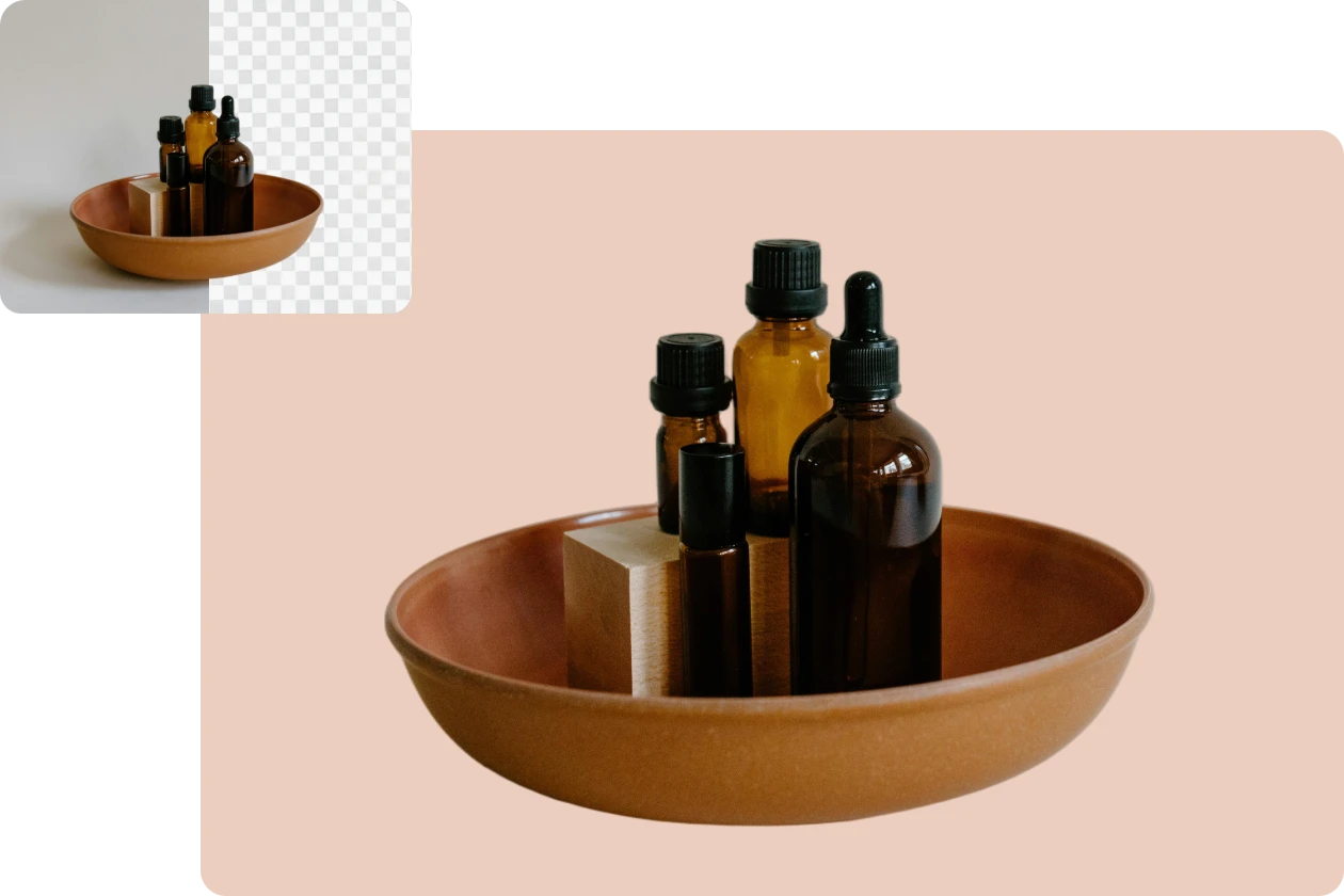 remove the grey color from product bottle image and replace with light pink in AI Ease