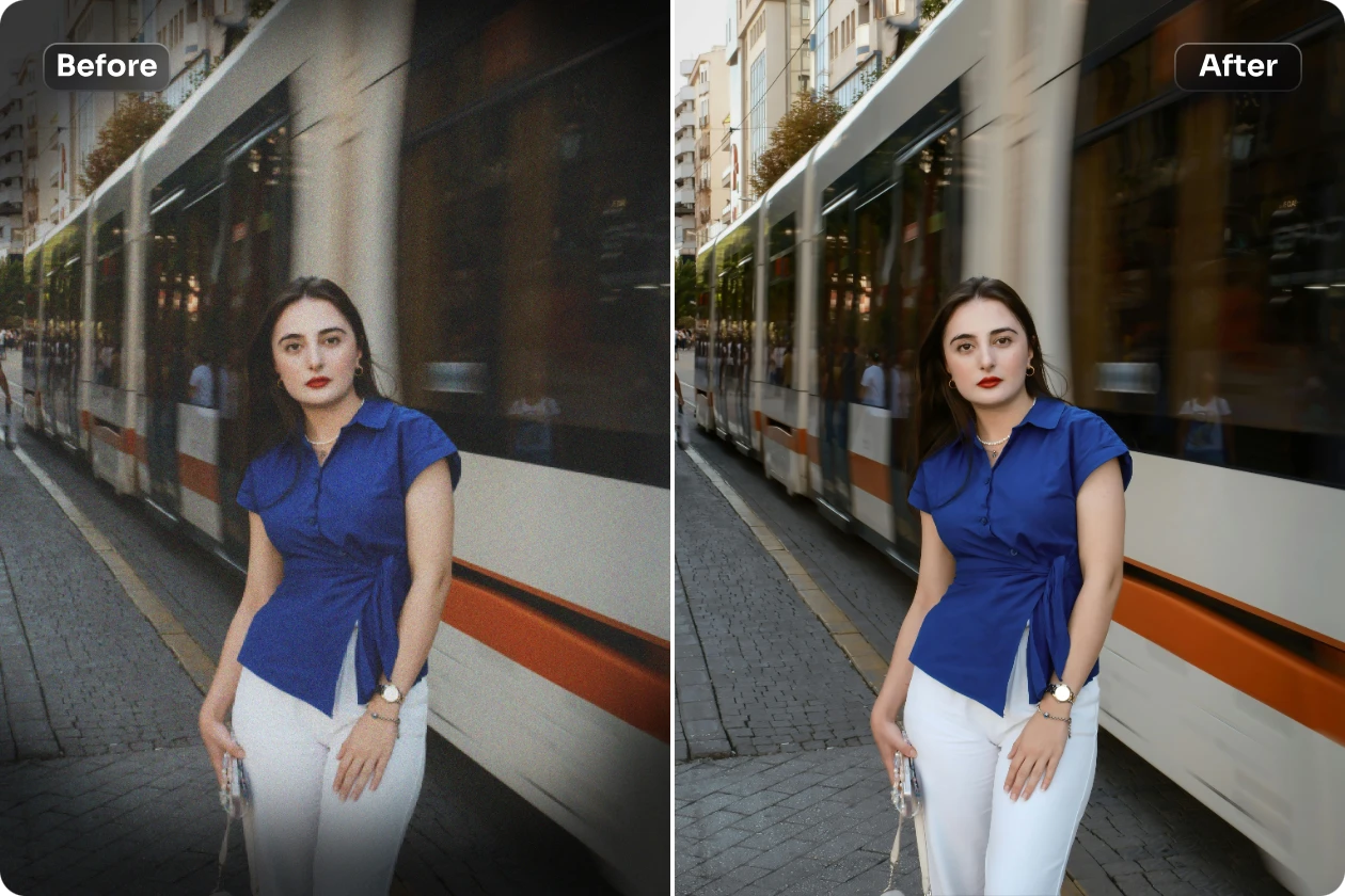 remove the image noise in the vignette part of a female portrait in AI Ease