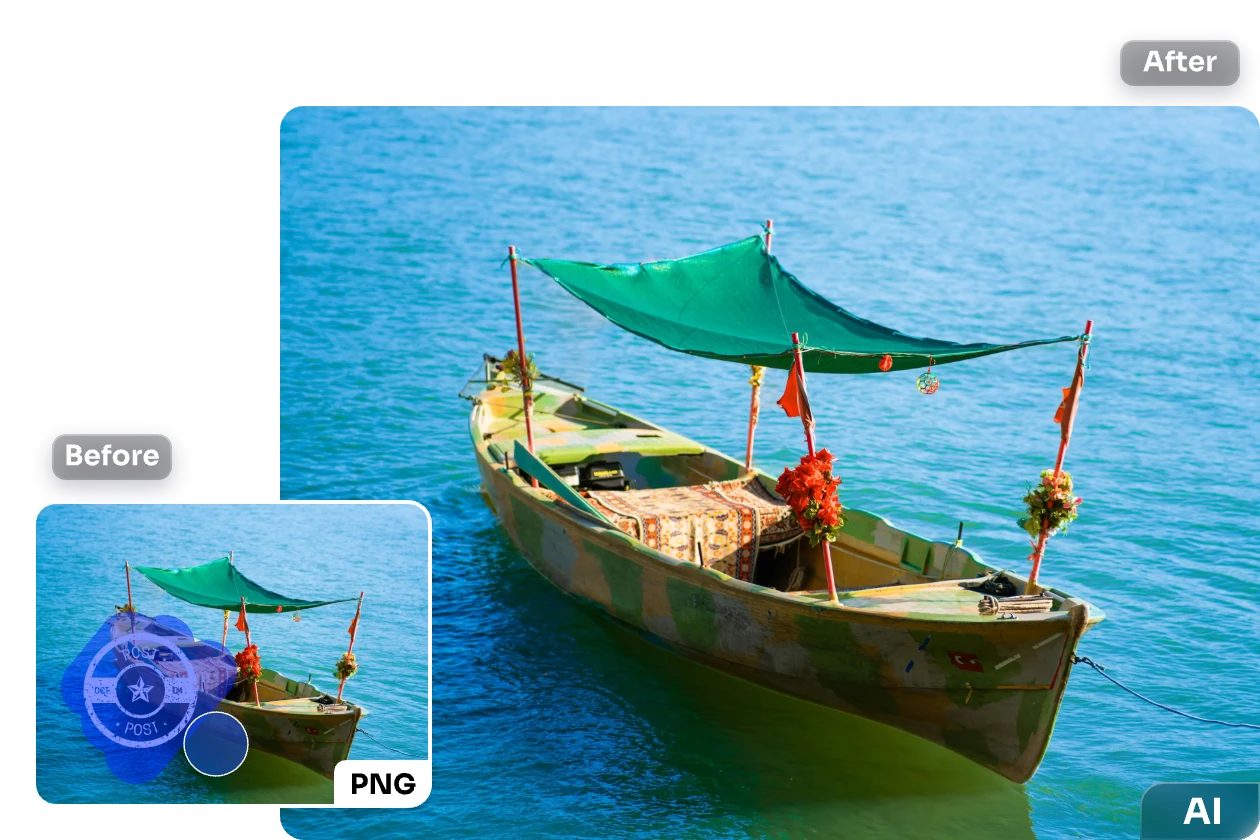 remove watermark from a boat png image with ai ease