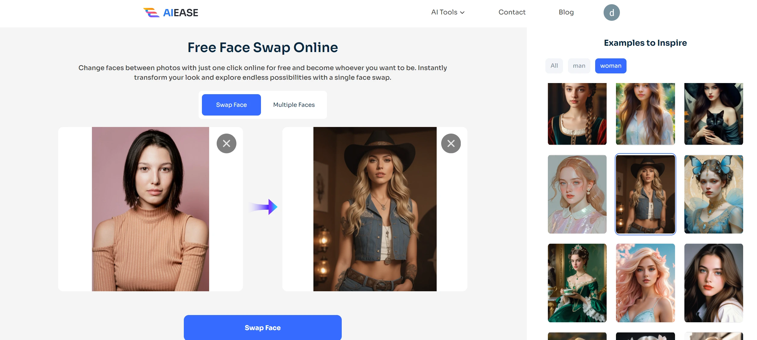 select a face swap template from ai ease